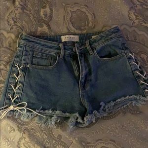 Lace up denim shorts
